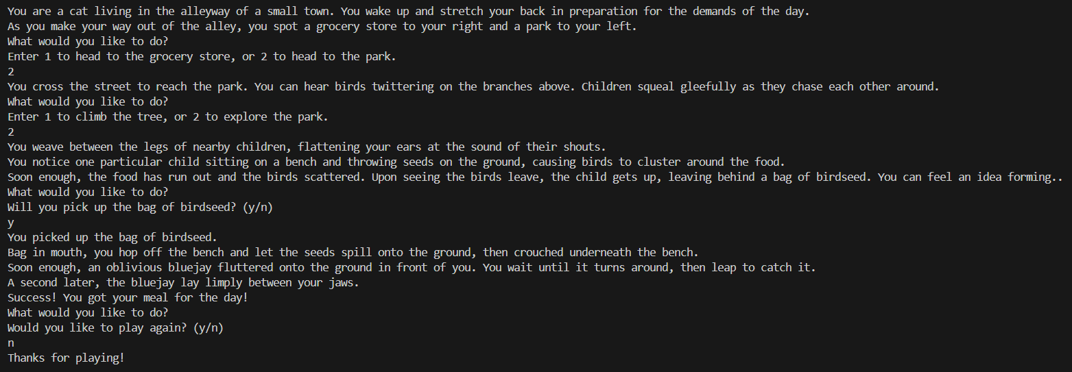Python game code output